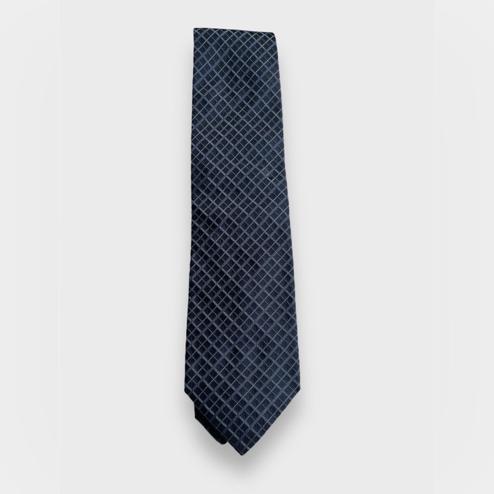 Burberry Navy Blue Check Silk Tie
